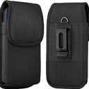 Holster for iPhone 17 16 15 14 13 12 11 Xs X XR/Pro Models, Cell Phone Belt Holder Case with Clip for Men, Heavy Duty Nylon Pouch (Fits Phone with Otterbox Cover on) Black