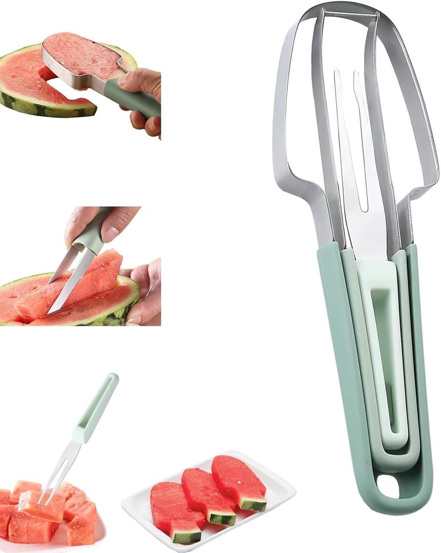 Watermelon Fork Cutter Slicer Tool, 3 In 1 Stainless Steel Watermelon Popsicle Cutter Set, Melon and Fruit Slicer Peeler Knife, Watermelon Cutters Shapes