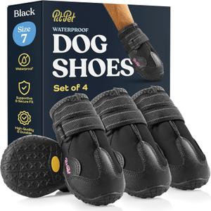 Waterproof Dog Shoes - Stylish Designed Shoes for Dogs - Dog Boots with Non-Slip Rubber Bottom Protects Paw from Hot or Cold Pavement, Dog Booties with Reflective Straps for Dogs Safety, Puppy Shoes Black, Size 7: 2.99"Width 2.95"Length