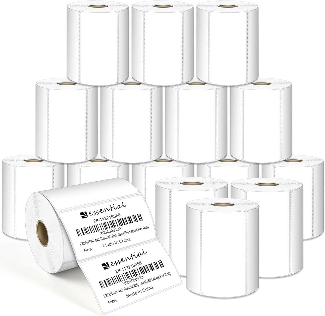 4 x 2 Inches Direct Thermal Barcode Labels, Waterproof and Oil-Proof Scratchproof, 750 Labels of Roll, Compatible with Zebra Printers (16 Roll-12000 Tags) White