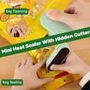 Mini Bag Sealer, Upgraded 2 in 1 Heat Sealer & Cutter,Rechargeable USB-C Heat Seal Machine with Magnet, Portable Resealer Machine Sealer for Plastic Bags, Chip Storage,Snacks Freshness (Green)
