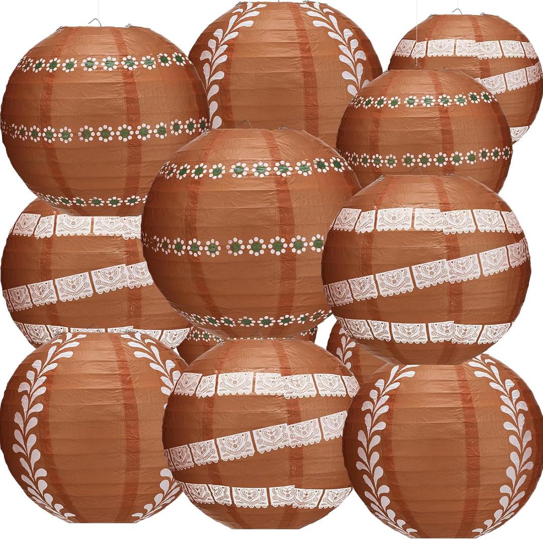 Retisee 12 Pcs 10'' Cielito Lindo Party Paper Lantern Decoration Mexican Barro Party Papel Picado Paper Lantern Talavera Hanging Decor Cinco De Mayo Wedding Bridal Birthday Baby Shower Fiesta Decor