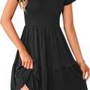 AUSELILY Women Summer Dress Casual Short Sleeve Sundress V Neck Floral Tiered Beach Dresses with Pockets (S)