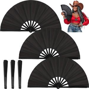 Fans for Line Dancing 3Pack Boots on The Ground Hand Fan Clack Clacking Large Folding Fans Big Handheld Clapping Snapping Cowboy Clacker Line Dance Popping Fan That Make Sounds pop (3pcs Black)