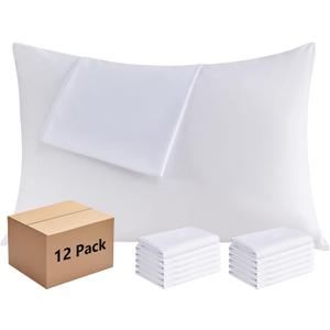 White Pillowcases Standard 12 Pack, 20x26 Pillow Cases with Envelope Closure, Soft Plain Brushed Microfiber Covers Breathable Wrinkle-Resistant