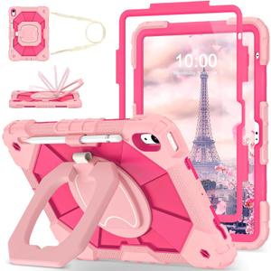WESOROL Case for iPad (A16) 11th Generation 11 Inch (2025) iPad 10th Generation 10.9 Inch (2022),Full-Body Drop Protection i Pad Case 10th Gen with Rotating Stand Screen Protector Pencil Holder, Rose