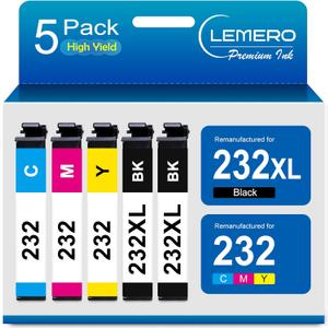 LEMERO Remanufactured Ink Cartridge Replacement for Epson 232XL Use for XP-4200 XP-4205 Workforce WF-2930 WF-2950 Printer (Black, Magenta, Yellow, Cyan, 5-Pack)