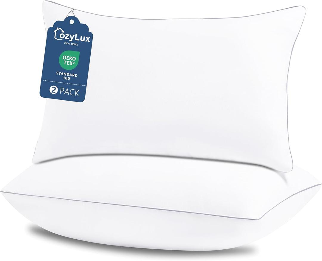 CozyLux Soft Supportive Bed Pillows for Side and Back Sleepers, Oeko-Tex Certified Down Alternative Filling, Hotel Quality Fluffy Sleeping Pillow, White, Queen - 18" x 28", 2 Pack
