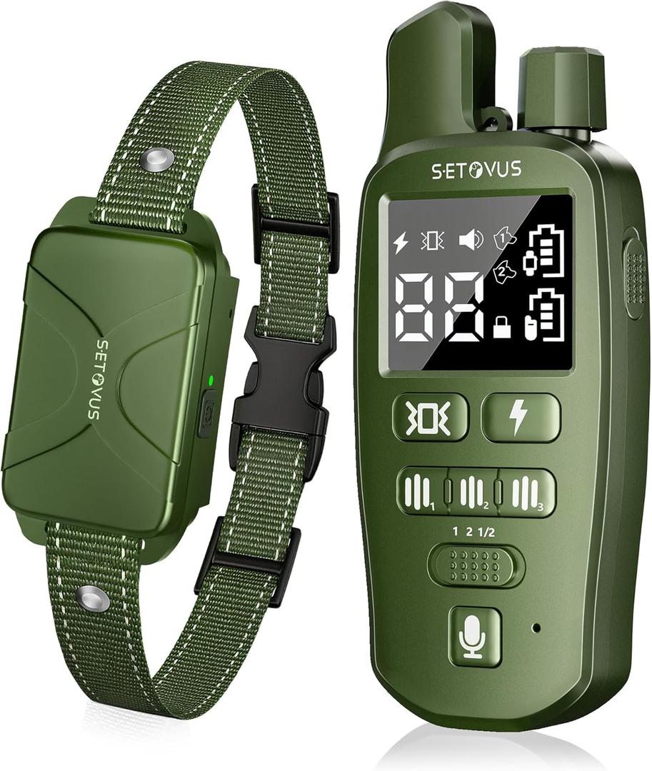 Dog Shock Collar, Training Collar, Two-Way Audio 4500ft Waterproof Bark Control Collar, Rechargeable Electric Collar with Recording, Call, Vibrate and Shock Functions for All Breeds (Green)