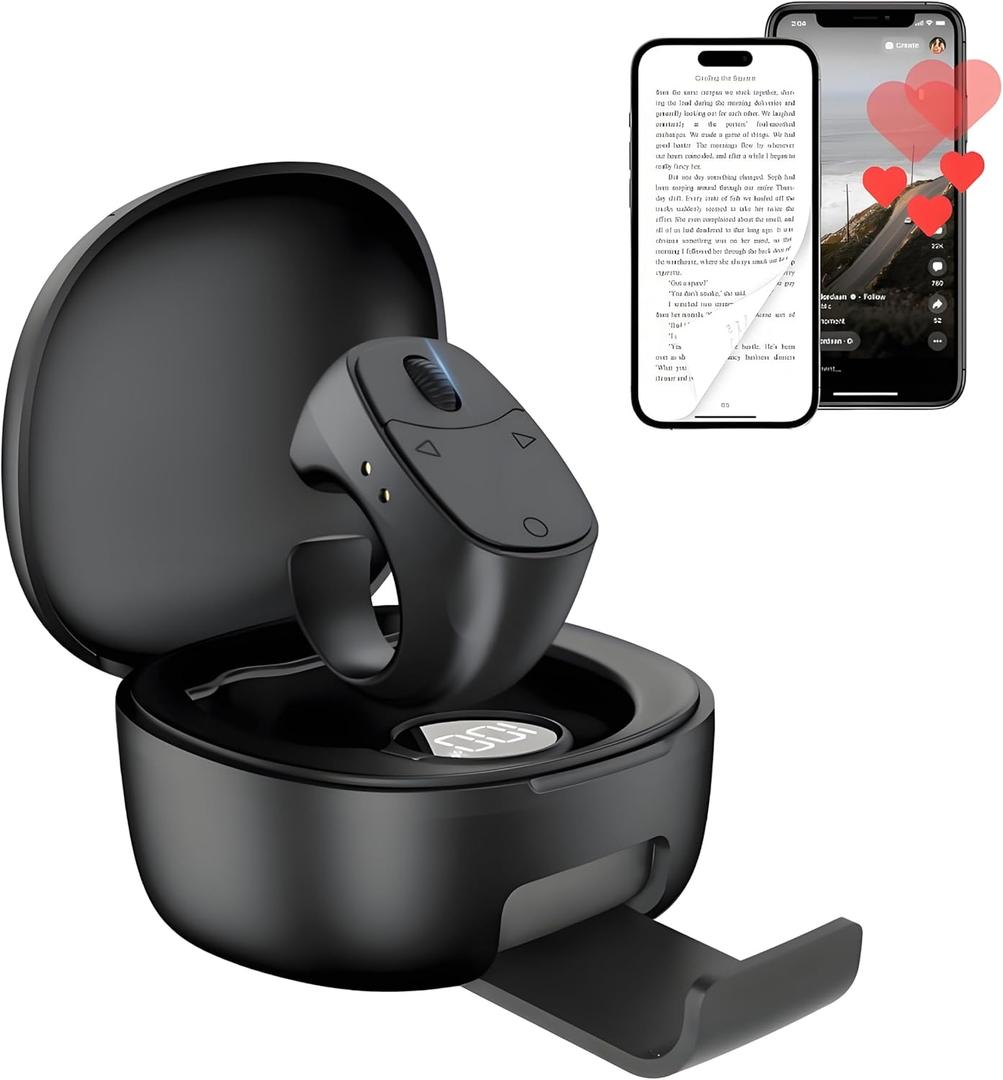 Remote Control for TikTok Scrolling Ring for iPhone, with Phone Stand Charging Case, Bluetooth Page Turner for Kindle App, Music/Call Control & Camera Shutter Remote for iPhone iPad Android