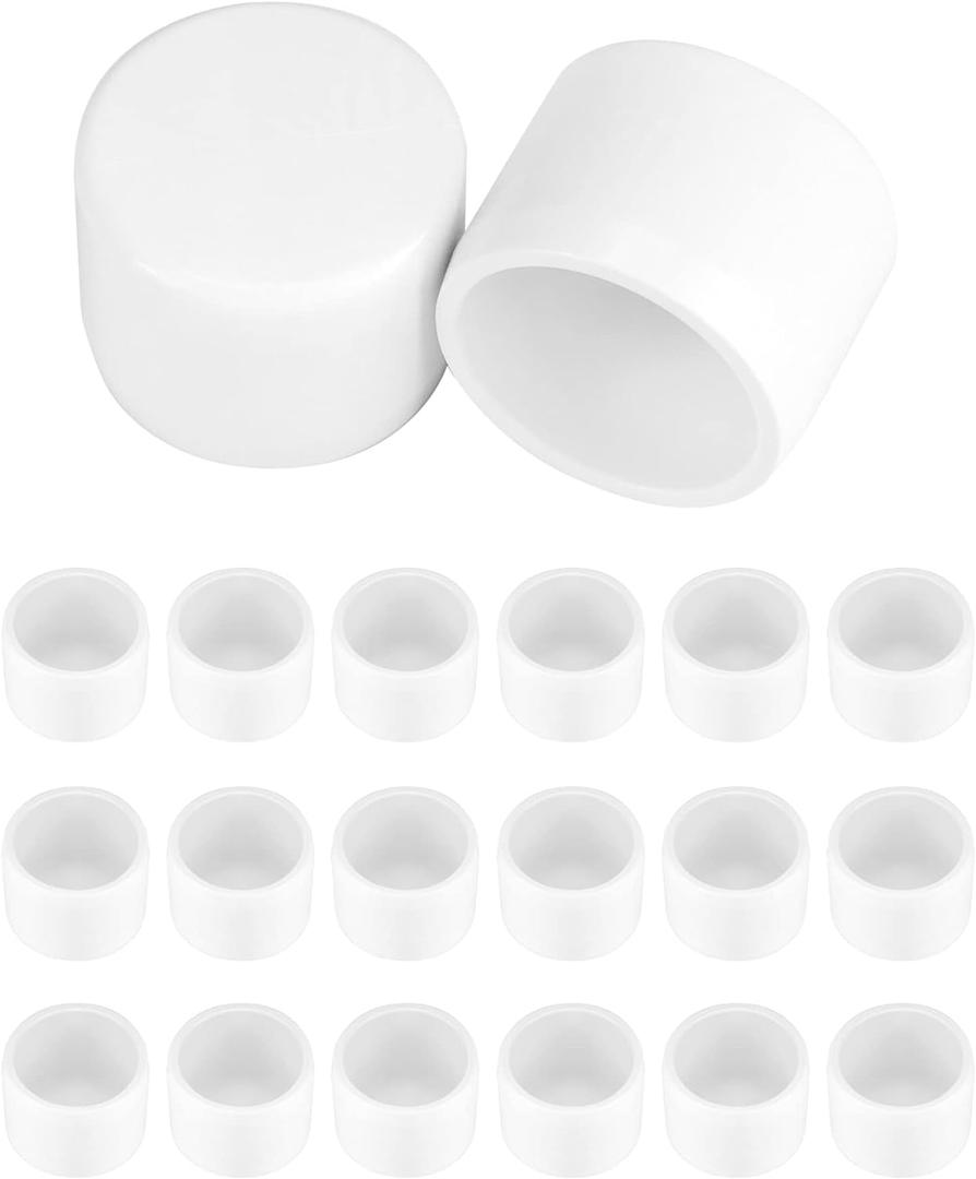 QWORK PVC External End Cap 3/4 Inch (1.05" OD)  Rigid White Fitting for Pipe Furniture, Garden Frames & Storage Racks (20 Pack)