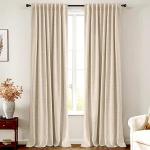 INOVADAY 100% Blackout Curtains 90 Inches Length 2 Panels Set, Back Tab/Rod Pocket Linen Black Out Curtains for Bedroom, Thermal Insulated Window Drapes - Oatmeal, W50 X L90