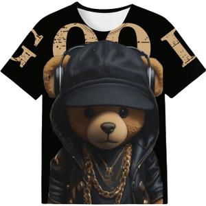 GORGLITTER Boy's Bear Graphic Tees Short Sleeve Crew Neck Streetwear T Shirts 11Y