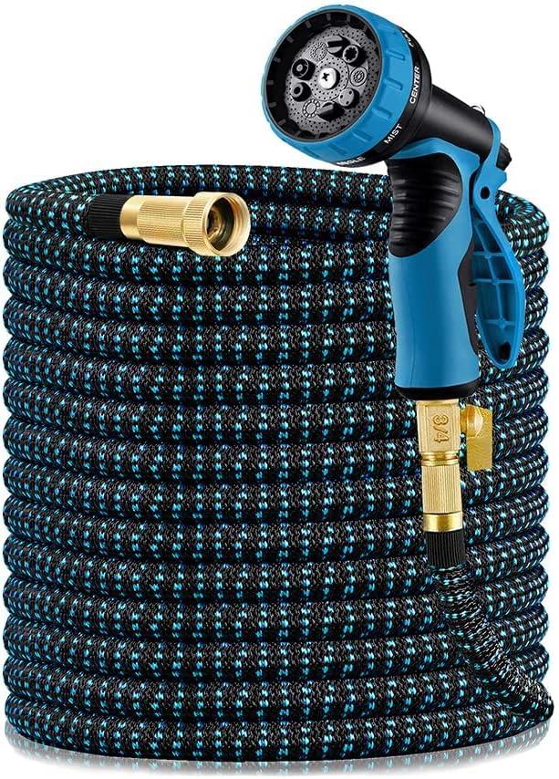 HBlife Expandable Garden Hose 100FT, Flexible Lightweight Water Hose with 10 Function Nozzle Sprayer Expanding Durable Hose with 3/4 Inch Fittings No-Kink, Black & Blue