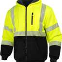 Hi Vis Hoodie Reflective Safety Jacket for Men,Class 3 High Visibility Sweatshirt Zipper for Work Construction, XL