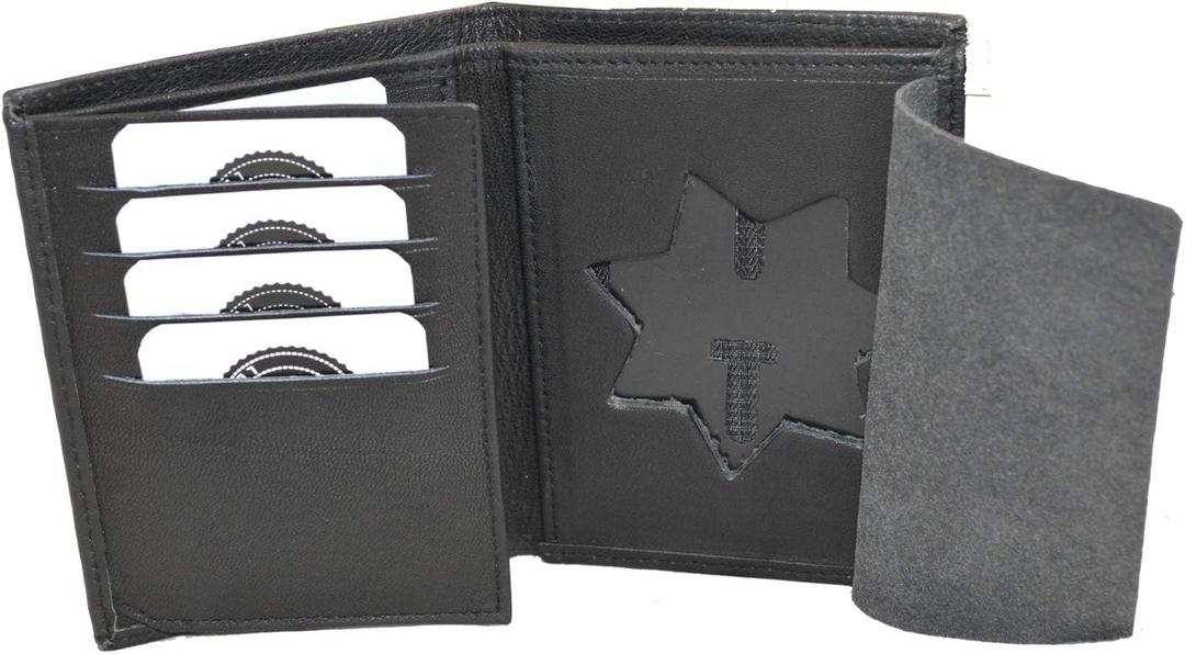 Sheriff 7 Point Star Badge Holder - Universal, Black, Deputy, 8 Card Slots and Money Pocket