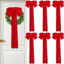 6 Pcs Large Velvet Bows for Christmas Tree 19.7" x 10.6" Velvet Ribbon Bows Ornament Christmas Swag Wreath Staircase Bow Vintage Raw Edges Tree Topper for Home Decor(Red,Two-Ear Style)
