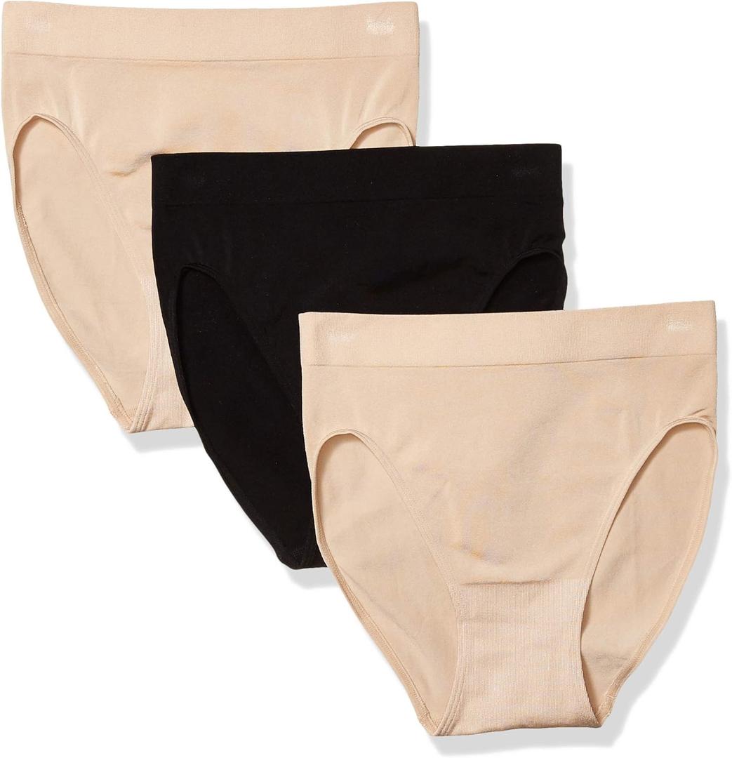 Wacoal Women's B-Smooth Hi-Cut Brief Panty, 3 Pack (Medium, Sand, Sand, Black)