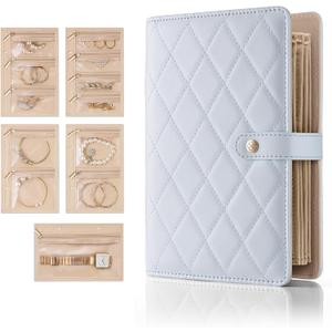 Vlando Jewelry Book Organizer - Leather Travel Jewelry Case with 5 Detachable Pages for Necklaces, Rings, Earrings, Tangle-Free, Giftable,Baby Blue (Medium)