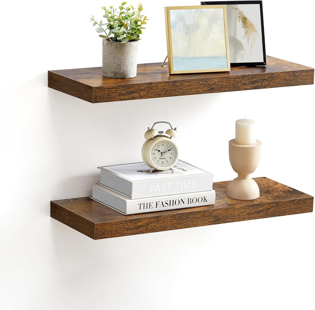 VASAGLE Wall Shelves Set of 2, Floating Shelves, Wall Mounted, 8 x 23.6 x 1.5 Inches, Display Shelves for Picture Frames, Wall Decor, Hanging Shelf for Living Room, Kitchen, Rustic Brown ULWS056B01
