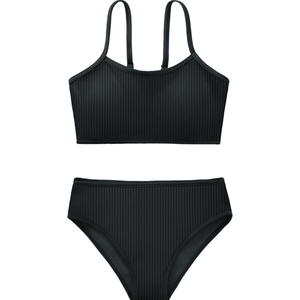 Girl's 2 Piece Swimsuit Solid Spaghetti Strap Bikini Sets Beach Bathing Suit Swimwear for Teen Kids, Size: 13-14y