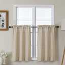 Lecloud Bessie Kitchen Curtains 36 Inch Length 2 Pcs, Faux Linen Slub Textured Light-Filtering Short Curtains for Small Windows,Small Curtain for Bathroom Basement, Each 30 W x 36 L, Linen Color