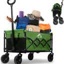 Collapsible Wagon 352LBS Capacity, Foldable Large Carts, Heavy Duty Outdoor Folding Cart with All-Terrain Wheels, Utility Garden Beach Wagon with Storage Bag Green