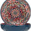 Boho Large Serving Bowls, 10.2 Inch Fruit Salad Bowls, Decorative Serving Dishes for Entertaining, 80 OZ Pasta Bowls Set of 2, Vibrant Colorful Soup Bowls for Party, Home Decor, Bohemian Style Gift (Blue)