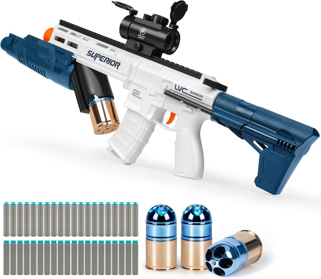 Soft Bullet Toy Guns Pistol Shotgun Foam Dart Blaster Sniper Rifle Boys Girls Kids Adult Christmas Birthday Gift Age 5 6 7 8 9 10 11 12 Year Old Indoor Outdoor Play Shooting Games Cosplay Prop Cap Gun (Blue White)