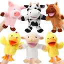 Lenwen 6 Pcs Animal Hand Puppets Bulk 10 Inches Living Realistic Toddler Plush Puppets with Working Mouth for Kids Storytelling Imaginative Role Play Show Game Birthday Party Gifts(Farm Animal)