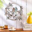 Ferraycle Metal Wall Art Bird on Tree Branch Silhouette Bird Hanging Ornament Porch Wall Decor for Living Room Outdoor Garden Bedroom Office Housewarming Party Decoration(Fresh Color)