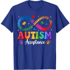 Autism Awareness Acceptance Shirt Infinity Symbol Men Women T-Shirt (Blue, S)