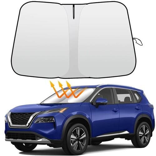 Windshield Sunshade for Nissan Rogue 2021 2022 2023 2024 2025 2026 - Innovative No-Light-Pass Technology, Mirror Cut-Out, Blocks 99% UV Rays, Fade-Resistant, Easy-Fold Rogue Windshield Sun Shade