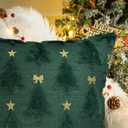Vagasi Christmas Throw Pillow Covers 18x18 Inch Set of 2, Xmas Tree Pillow Cases Soft Plush Pillowcases 3D Embroidered Star&Bow Christmas Decorations for Couch Bedroom Living Room Porch