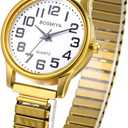 JewelryWe Women's Elastic Watch Easy Reader Analog Quartz Gold Silver Plated Stretch Band Wristwatch (6.29 in - 7.87in)