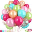 FunHot Tropical Balloons, 60 Pcs 12 Inch Hot Pink Teal Blue Latex Balloons with Rose Gold Confetti for Birthday Baby Shower Wedding Beach Tropical Flamingo Party Decorations