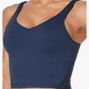 Oalka Sports Bra Womens Longline Padded Crop Tank Yoga Bras Workout Fitness Top (Navy Blue, XL)