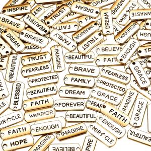 Hicarer Word Charms Pendants Engraved Motivational Charms Pendants Jewelry Making Accessories for DIY Necklaces, Bracelets, Key Chains (Gold,40 Pcs)