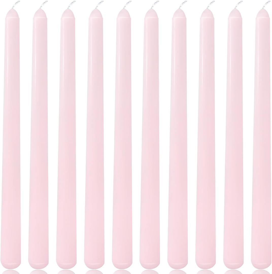 10 Inch Light-Pink Taper Candles for Home Decoration, 10 Pack Unscented Candlesticks for Dinner Wedding Party, Smokeless and Dripless Candle Sticks