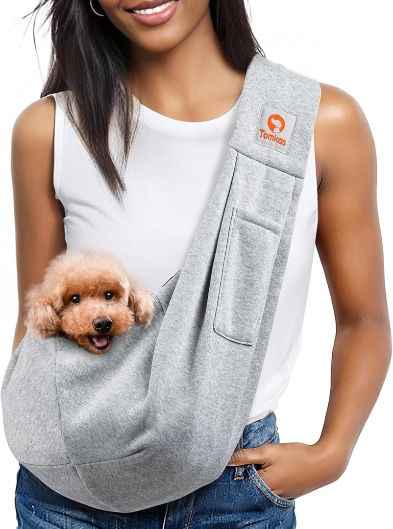 Tomkas Small Dog Sling Carrier - Classic Pocket & Classic Strap - for 3-10 Lbs Pets (Grey)