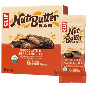 CLIF Nut Butter Bar - Chocolate Peanut Butter - Energy Snack Bars - Non-GMO - USDA Organic - Plant Based - Low Glycemic - 1.76 oz. (5 Pack) Best By: 09/06/2026