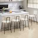 Bar Stools Set of 4 Boucle Fabric Bar Stool - Modern White Counter Height Bar Stools, Upholstered Counter Chairs for Kitchen Island/Kitchen Counter