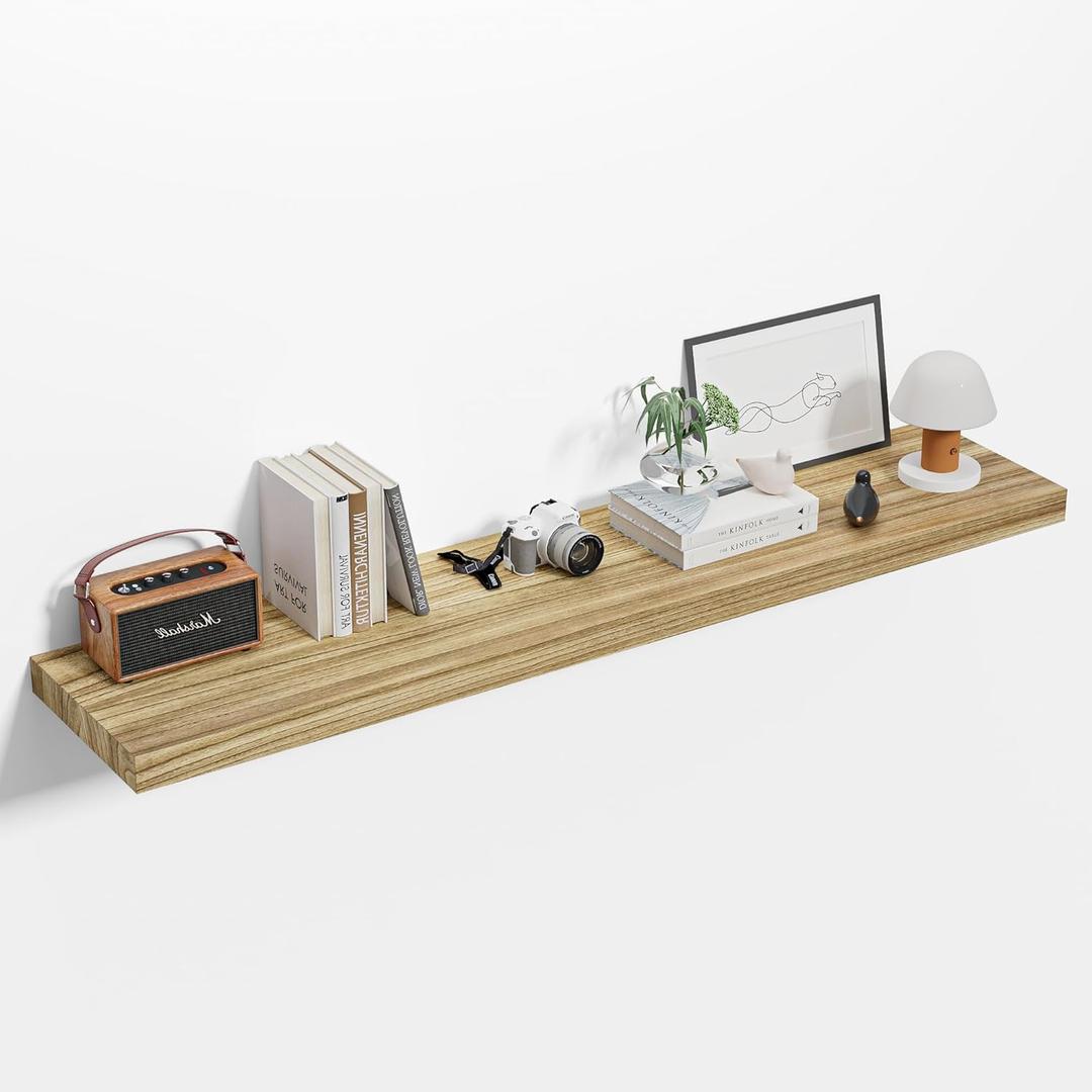 12 Inch Deep Floating Shelves Wall Mounted, Solid Wooden 48 Inch Floating Shelf, Live Edge Shelves with Invisible Brackets, Large Storage Display Shelf for Bathroom, Living Room, Kitchen