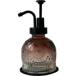 Vintage Glass Soap Dispenser for Bathroom and Kitchen - Farmhouse Antique Style, Cute Small Liquid Hand Soap Pump, Rustic Decorative (Brown)