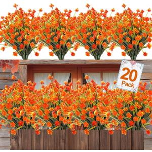 PAJIXANTHIC 20Pcs Artificial Fall Flowers Outdoor,Fake Autumn Plants for Thanksgiving Decor Indoor Outside Window Box Garden Home Harvest Decor