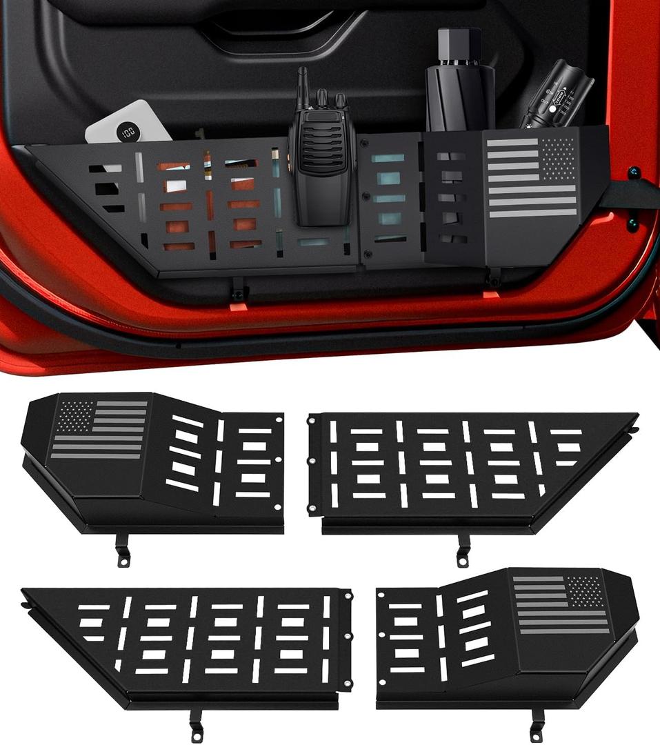 Front Door Storage Box for Jeep Wrangler JL JLU 4XE (2018-2025) & Gladiator JT (2020-2025) Accessories, 2PCS Metal Door Pockets Organizer Fits Manual Seats (Black)