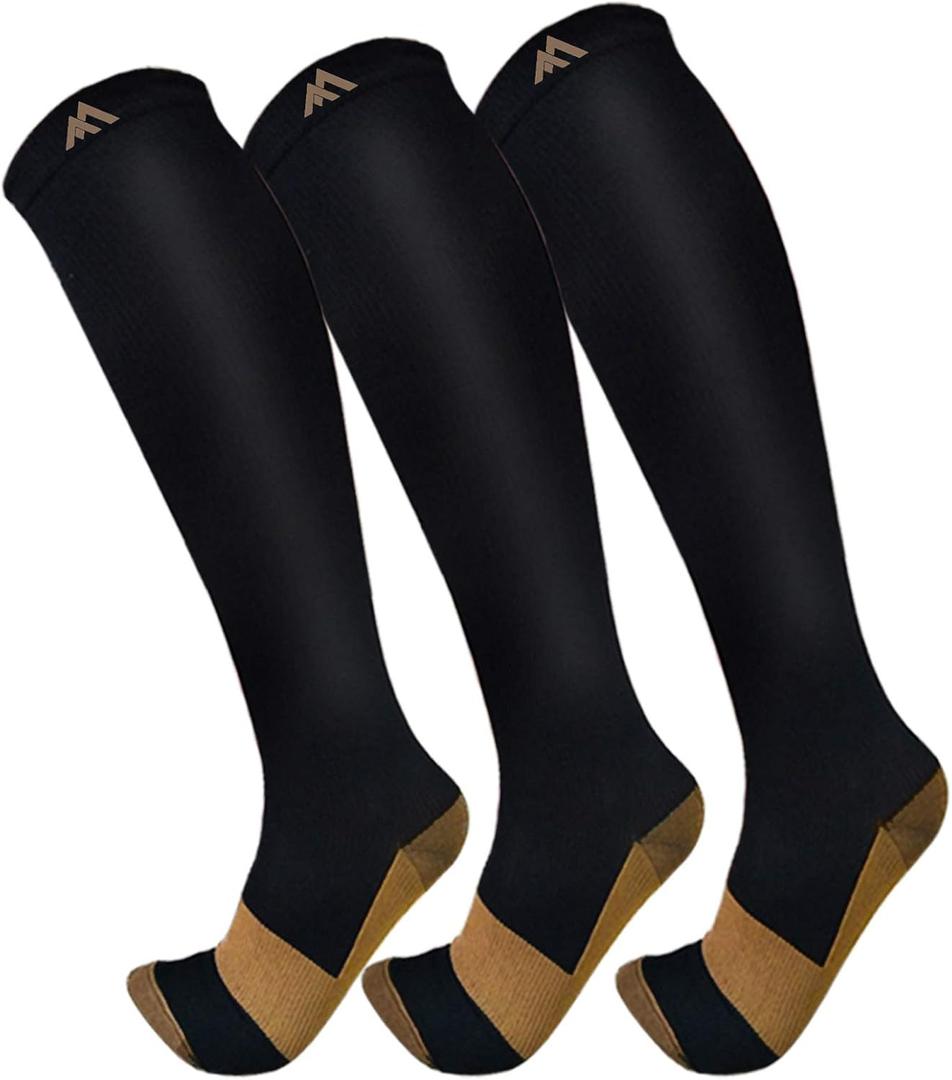 FuelMeFoot 3 Pack Copper Compression Socks - Compression Socks Women & Men Circulation - Best for Medical,Running,Athletic (Black, XL)