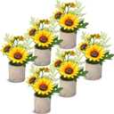 Zeyune 6 Pcs Summer Sunflowers Artificial Flowers Bouquet with Pots Rustic Faux Fake Sunflower Tables Centerpieces for Wedding Home Dining Kitchen Decorations