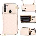 Compatible With Samsung Galaxy A21 Zipper Wallet Case with Crossbody Shoulder Strap, 8 Card Slots and TPU Leather Stand Full Body Accessories Cell Phone Cover for 21A 2020 Women Girls White