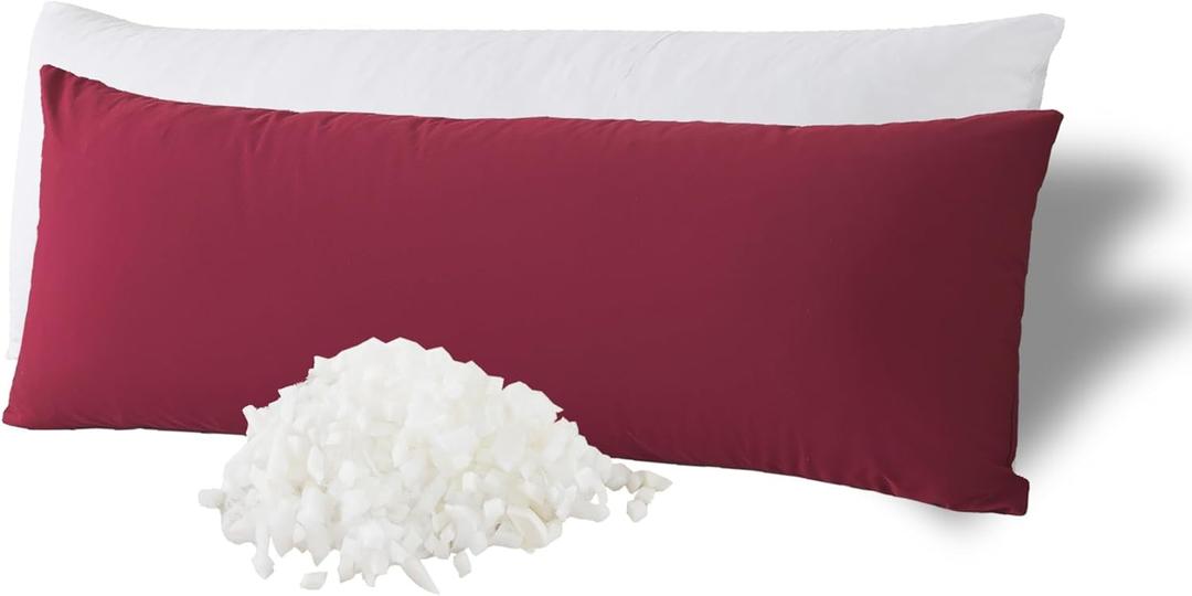 WhatsBedding Memory Foam Body Pillow with Breathable Zippered Cotton Cover, Full Body Pillow for Adults, Long Pillow for Sleeping, Firm Pillow Fluffy Supportive, Burgundy Red